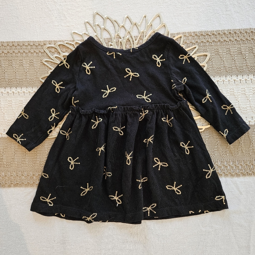 Old Navy Black Dress with Gold Bow Accents Sz 3-6 - Picture 2 of 4